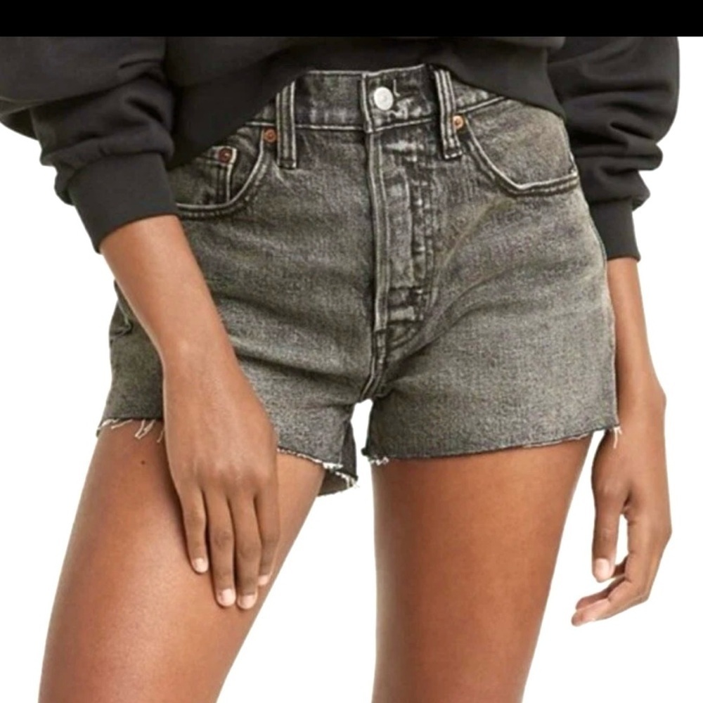 Levi's Shorts Washed Black Button Fly 501 Denim Cutoff Shorts Size 32
